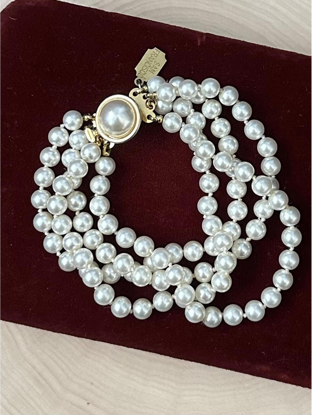 Vintage 1990s Signed Jest Jewels San Francisco Four Strand Faux Pearl Bracelet